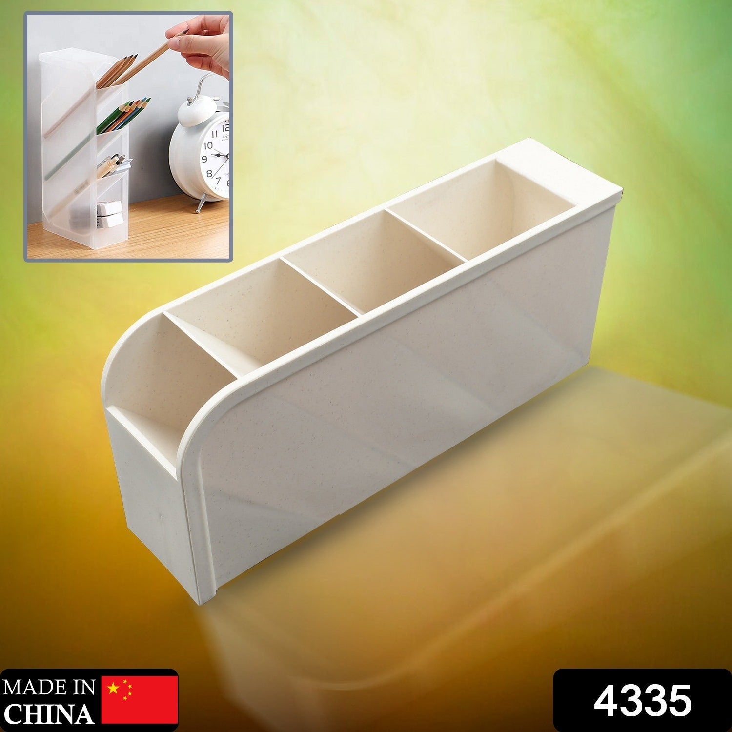 Plastic 4 Compartment Office Desktop Storage Box, Pen Pencil Stand/Holder Stationary Organizer, Plastic Desktop Stationary Organizer For School Plastic 4 Compartment Office Desktop Storage Box, Pen Pencil Stand/Holder Stationary Organizer, Plastic Desktop Stationary Organizer For School